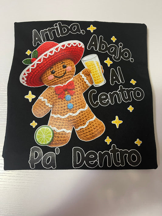 Arriba abajo al centro pa dentro Mexican Christmas T-shirt, sweet bread T-shirt, Spanish Christmas T-shirt, funny Mexican chocolate sweatshirt, pink Christmas style